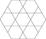 Illustration of a regular hexagon with each side divided into thirds by line segments extended to the opposite side.