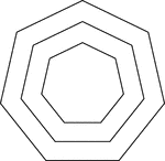 Illustration of 3 regular concentric heptagons/septagons that are equally spaced.