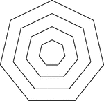 Illustration of 4 regular concentric heptagons/septagons that are equally spaced.