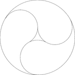Design made by drawing one large circle and then three circles that are internally tangent to the original circle and externally tangent to each other. The lines of centers of the inner circles form an equilateral triangle. Erase one side of each of the smaller circles to create the design. It resembles the yin and yang symbol.