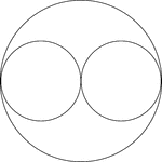 A large circle containing 2 smaller congruent circles. The small circles are externally tangent to each other and internally tangent to the larger circle. The horizontal line of centers of the small circles contains the diameter of the larger circle.