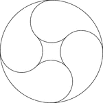 Design made by drawing one large circle and then four circles that are internally tangent to the original circle. Erase one side of each of the smaller circles to create the design. It resembles the yin and yang symbol.