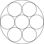 A large circle containing 7 smaller congruent circles. The small circles are externally tangent to each other and internally tangent to the larger circle.