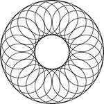 Circular rosette-like pattern made with 24 overlapping congruent circles tangent to a center circle and an outer circle.