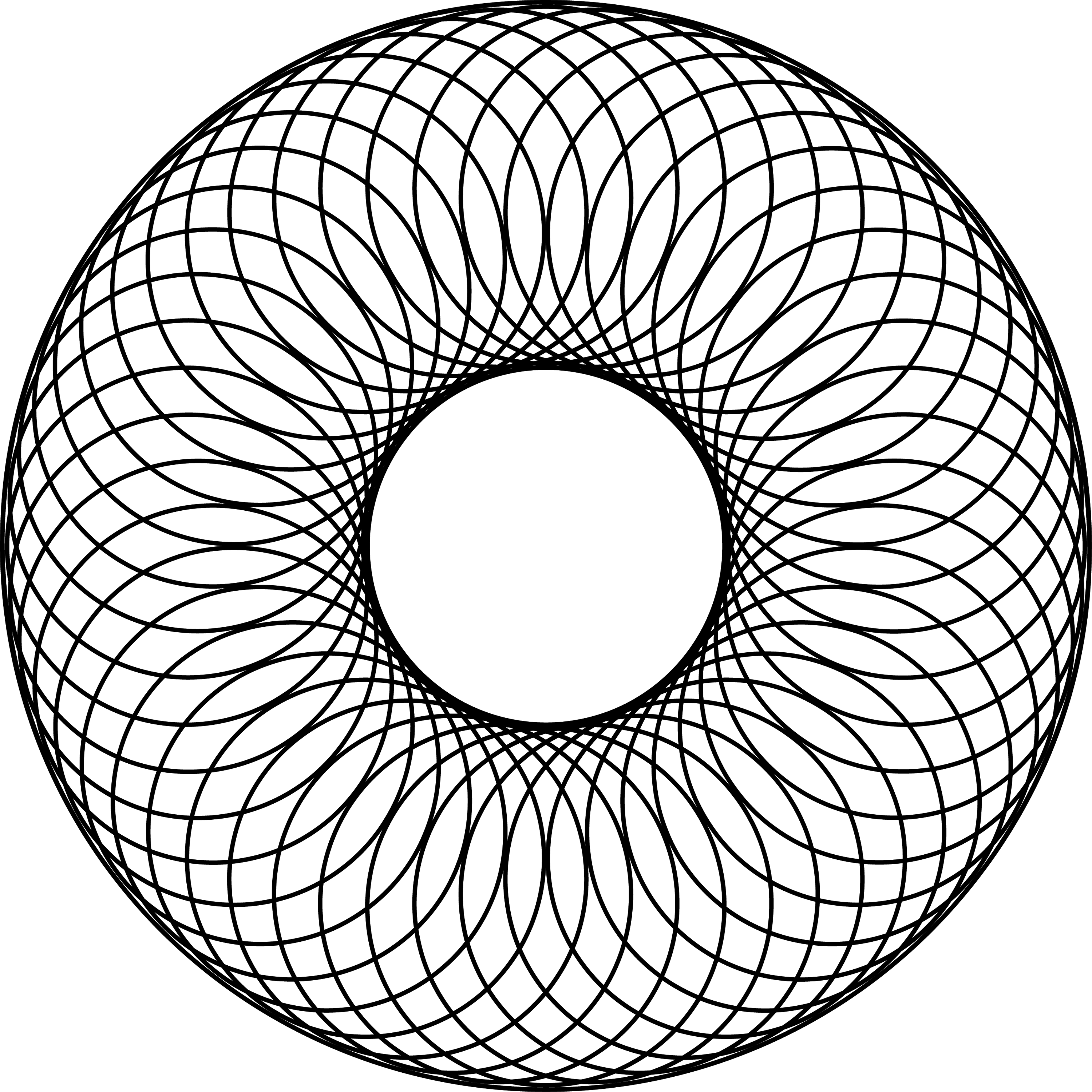 48 Overlapping Circles About A Center Circle And Inside A Larger Circle