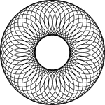Circular rosette-like pattern made with 48 overlapping congruent circles tangent to a center circle and an outer circle.