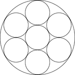 A large circle containing 7 smaller congruent circles. The small circles are externally tangent to each other and internally tangent to the larger circle.