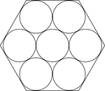 A regular hexagon containing 7 congruent circles. The circles are externally tangent to each other and internally tangent to the hexagon.