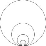 A sequence of five circles tangent to each other at a point. The radius decreases by one half in each successive circle.
