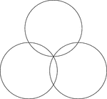 Circular rosette with 3 petals. It is made by rotating circles about a fixed point. The radii of the smaller circles is equal to the distance between the point of rotation and the center of the circle. Thus, the circles meet in the center.