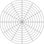 Illustration of a polar graph/grid that is marked, but not labeled, in 30&deg; increments and units marked to 10.