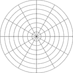 Illustration of a polar graph/grid that is marked, but not labeled, in 30&deg; increments and units marked to 8.