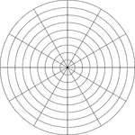 Illustration of a polar graph/grid that is marked, but not labeled, in 30&deg; increments and units marked to 9.
