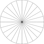 Illustration of a polar graph/grid that is marked, but not labeled, in 15&deg; increments and units marked to 1.