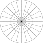 Illustration of a polar graph/grid that is marked, but not labeled, in 15&deg; increments and units marked to 2.