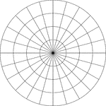 Illustration of a polar graph/grid that is marked, but not labeled, in 15&deg; increments and units marked to 4.