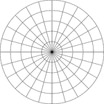 Illustration of a polar graph/grid that is marked, but not labeled, in 15&deg; increments and units marked to 5.