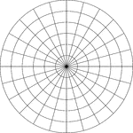 Illustration of a polar graph/grid that is marked, but not labeled, in 15&deg; increments and units marked to 6.