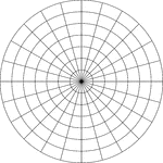 Illustration of a polar graph/grid that is marked, but not labeled, in 15&deg; increments and units marked to 7.