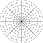 Illustration of a polar graph/grid that is marked, but not labeled, in 15&deg; increments and units marked to 8.