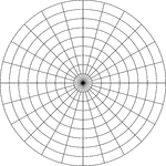 Illustration of a polar graph/grid that is marked, but not labeled, in 15&deg; increments and units marked to 9.