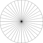 Illustration of a polar graph/grid that is marked, but not labeled, in 10&deg; increments and units marked to 1.