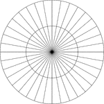 Illustration of a polar graph/grid that is marked, but not labeled, in 10&deg; increments and units marked to 2.
