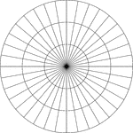 Illustration of a polar graph/grid that is marked, but not labeled, in 10&deg; increments and units marked to 3.