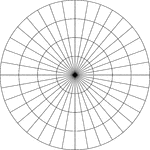 Illustration of a polar graph/grid that is marked, but not labeled, in 10&deg; increments and units marked to 4.
