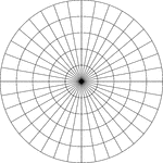 Illustration of a polar graph/grid that is marked, but not labeled, in 10&deg; increments and units marked to 5.