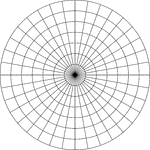 Illustration of a polar graph/grid that is marked, but not labeled, in 10&deg; increments and units marked to 7.