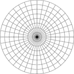Illustration of a polar graph/grid that is marked, but not labeled, in 10&deg; increments and units marked to 8.