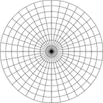 Illustration of a polar graph/grid that is marked, but not labeled, in 10&deg; increments and units marked to 9.