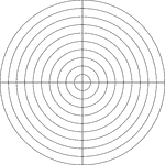 Illustration of a polar graph/grid that is marked, but not labeled, in 90&deg; increments and units marked to 10.