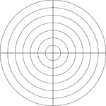 Illustration of a polar graph/grid that is marked, but not labeled, in 90&deg; increments and units marked to 7.