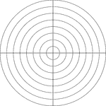 Illustration of a polar graph/grid that is marked, but not labeled, in 90&deg; increments and units marked to 8.