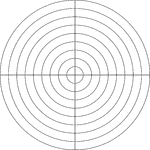 Illustration of a polar graph/grid that is marked, but not labeled, in 90&deg; increments and units marked to 9.