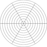 Illustration of a polar graph/grid that is marked, but not labeled, in 60&deg; increments and units marked to 10.