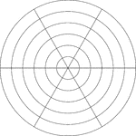Illustration of a polar graph/grid that is marked, but not labeled, in 60&deg; increments and units marked to 6.