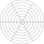 Illustration of a polar graph/grid that is marked, but not labeled, in 60&deg; increments and units marked to 8.