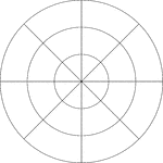 Illustration of a polar graph/grid that is marked, but not labeled, in 45&deg; increments and units marked to 3.