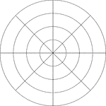 Illustration of a polar graph/grid that is marked, but not labeled, in 45&deg; increments and units marked to 4.