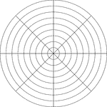 Illustration of a polar graph/grid that is marked, but not labeled, in 45&deg; increments and units marked to 9.