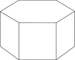 Illustration of a right hexagonal prism with hexagons for bases and square faces.