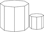 Illustration of 2 Similar right octagonal prisms. The height and length of the edges of the smaller prism are one half that of the larger.