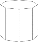 Illustration of a right octagonal prism with octagons for bases and rectangular faces. The height of the prism is greater than the length of a side of the octagon.