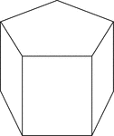 Illustration of a right pentagonal prism with regular pentagons for bases and rectangular faces. The height of the prism is slightly greater than the length of a side of the pentagon.
