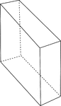 Illustration of a right rectangular prism that is viewed at an angle. The bases are congruent rectangles and the opposite faces are congruent rectangles. The hidden edges are shown.
