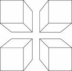 Illustration of 4 congruent rectangular prisms placed in the shape of a square. They are arranged to look like they are 3-dimensional rectangular solids coming out of the page.