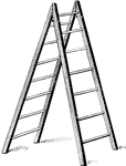 Illustration of a stepladder that is opened to form an isosceles triangle with the ground.